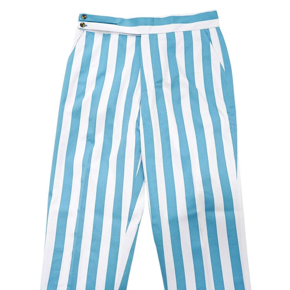 Mens 32 Gurkha Pants Blue White Striped High Waist Retro Preppy Dress Trousers